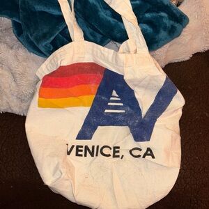 Aviator Nation Cream Tote with Multicolor Logo